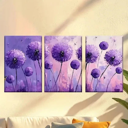 3pcs Purple Flower Painting on Canvas Wall Art Canvas Unframed – High Quality Print 100% Australian Made Wall Canvas