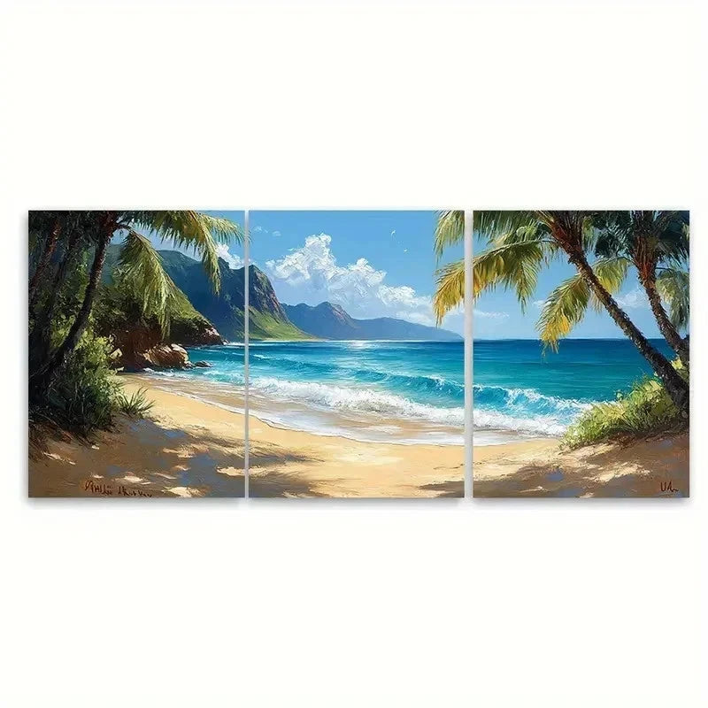 3pcs Hawaii Ke Kua Beach Original Art Seascape  Wall Art Set Canvas Framed 40x60cm - High Quality Print 100% Australian Made Wall Canvas Ready to Hang