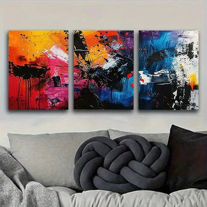3pcs Colorful Abstract Expressionist  Wall Art Set Canvas Unframed - High Quality Print 100% Australian Made Wall Canvas - Bella Home Decor