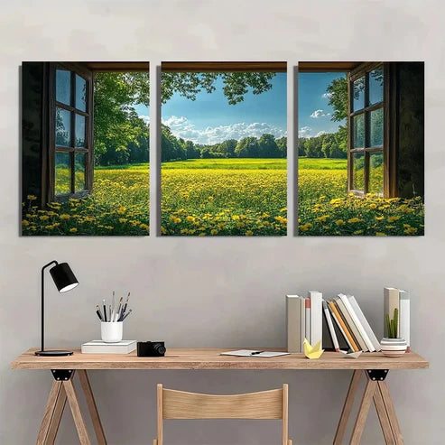 3pcs Serene Green Field & Blue Sky View  Wall Art Set Canvas Unframed - High Quality Print 100% Australian Made Wall Canvas