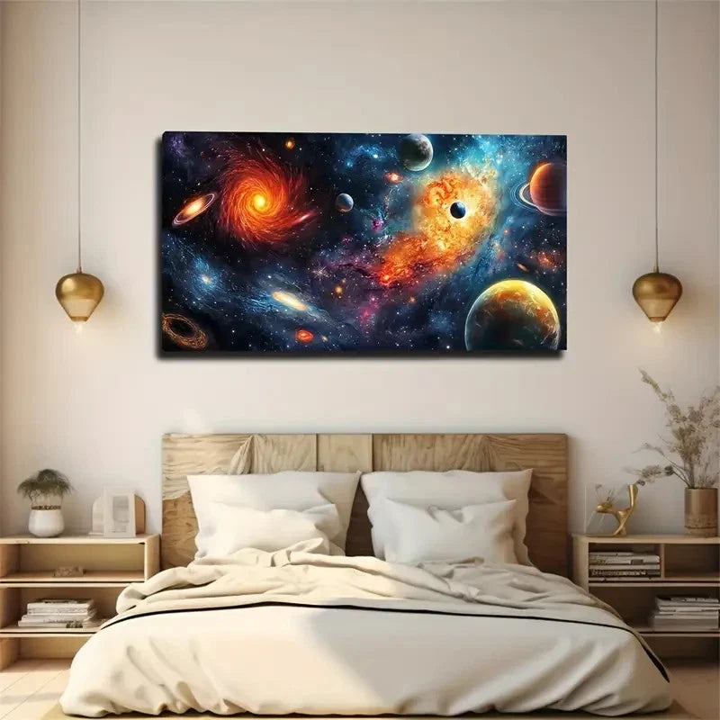 Bright Blue Planet Suitable Wall Art Canvas Office Home Room Framed 120x60cm