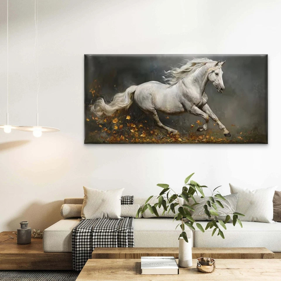 Stallion with Golden Leaves Wall Art Canvas Office Home Room Framed 120x60cm