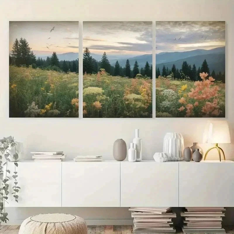 3pcs Serene Wildflower  Wall Art Canvas wall Art Set Canvas Framed 50x70cm - High Quality Print 100% Australian Made Wall Canvas Ready to Hang