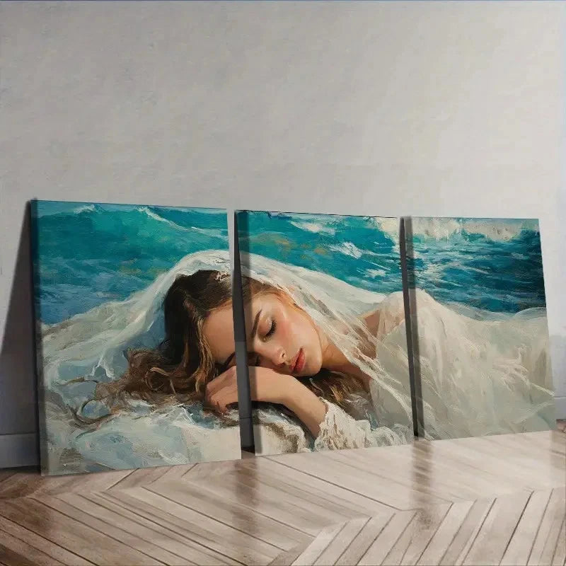 3pcs She has her head down Wall Art Set Canvas Framed 60x90cm - High Quality Print 100% Australian Made Wall Canvas Ready to Hang