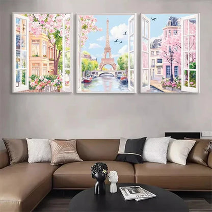 3pcs Blooming Streets with Eiffel Tower Perfect  Wall Art Set Canvas Unframed - High Quality Print 100% Australian Made Wall Canvas - Bella Home Decor