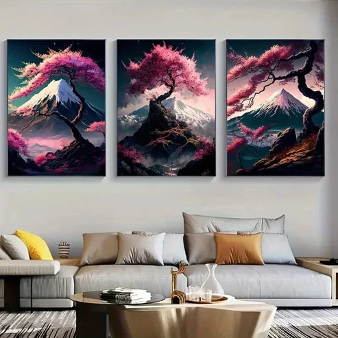 3pcs Abstract Cherry Tree Nature  Wall Art Set Canvas Unframed - High Quality Print 100% Australian Made Wall Canvas - Bella Home Decor