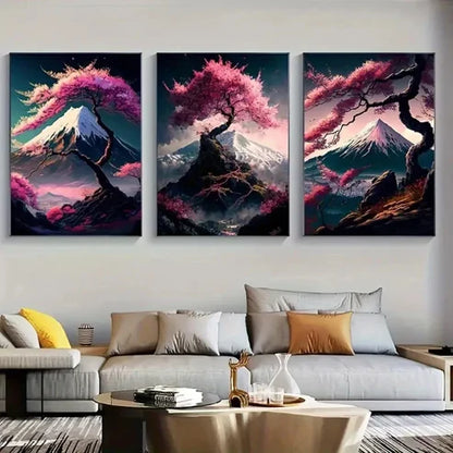 3pcs Abstract Cherry Tree Nature  Wall Art Set Canvas Unframed - High Quality Print 100% Australian Made Wall Canvas - Bella Home Decor