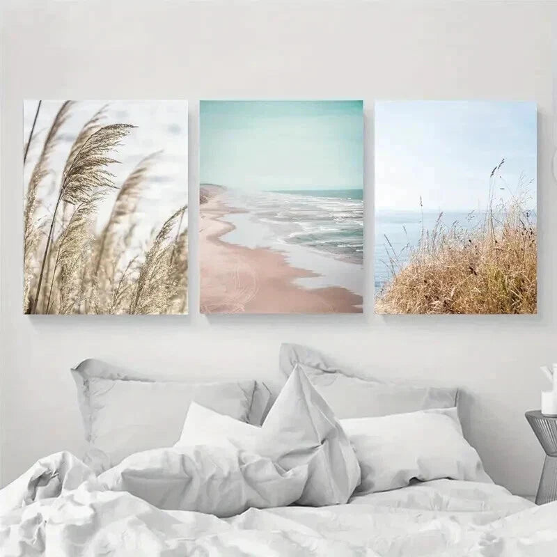 3pcs Neutral Beach Coastal House Décor Perfect Wall Art Set Canvas Framed 50x70cm - High Quality Print 100% Australian Made Wall Canvas Ready to Hang - Bella Home Decor