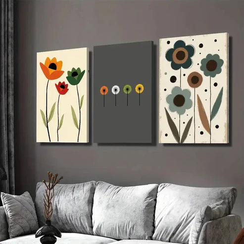3pcs Modern Floral Vibrant Tulip, Dandelion Wall Art Set Canvas Unframed - High Quality Print 100% Australian Made Wall Canvas
