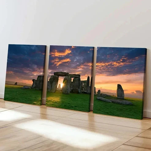 3pcs Stonehenge at Sunset Travel Attraction Wall Art Canvas Unframed - High Quality Print 100% Australian Made Wall Canvas
