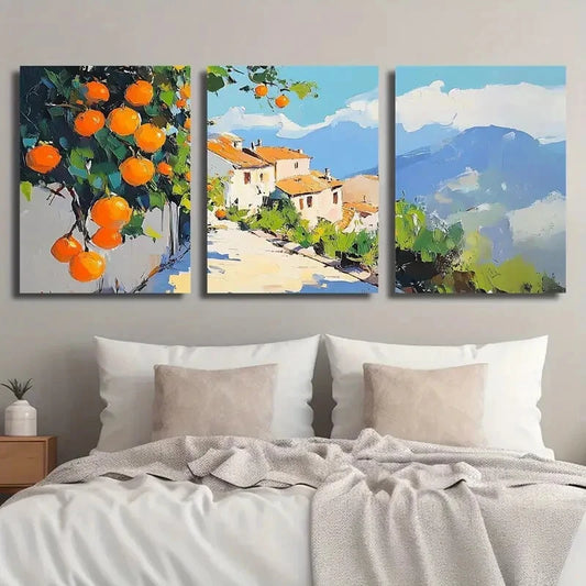 3pcs Rural Orange Cottage Décor Perfect Wall Art Set Canvas Framed 40x60cm - High Quality Print 100% Australian Made Wall Canvas Ready to Hang