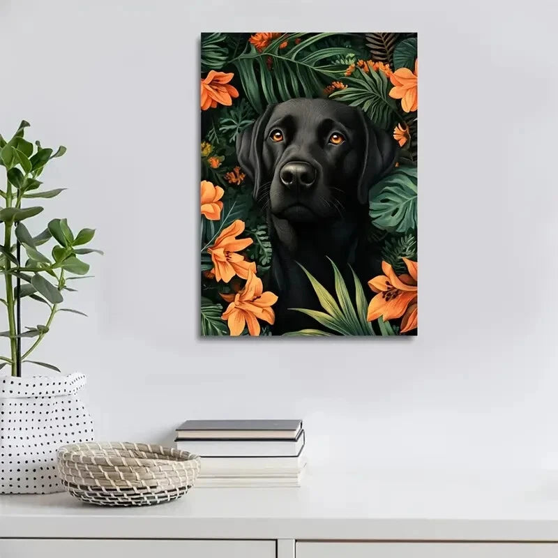 Flowers And Plants Cute Labrador Retriever Dog 40x60cm Metal Print Ready to Hang