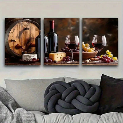 3pcs Wine and Cheese Tasting Wall Art Set Canvas Framed 40x60cm - High Quality Print 100% Australian Made Wall Canvas Ready to Hang - Bella Home Decor