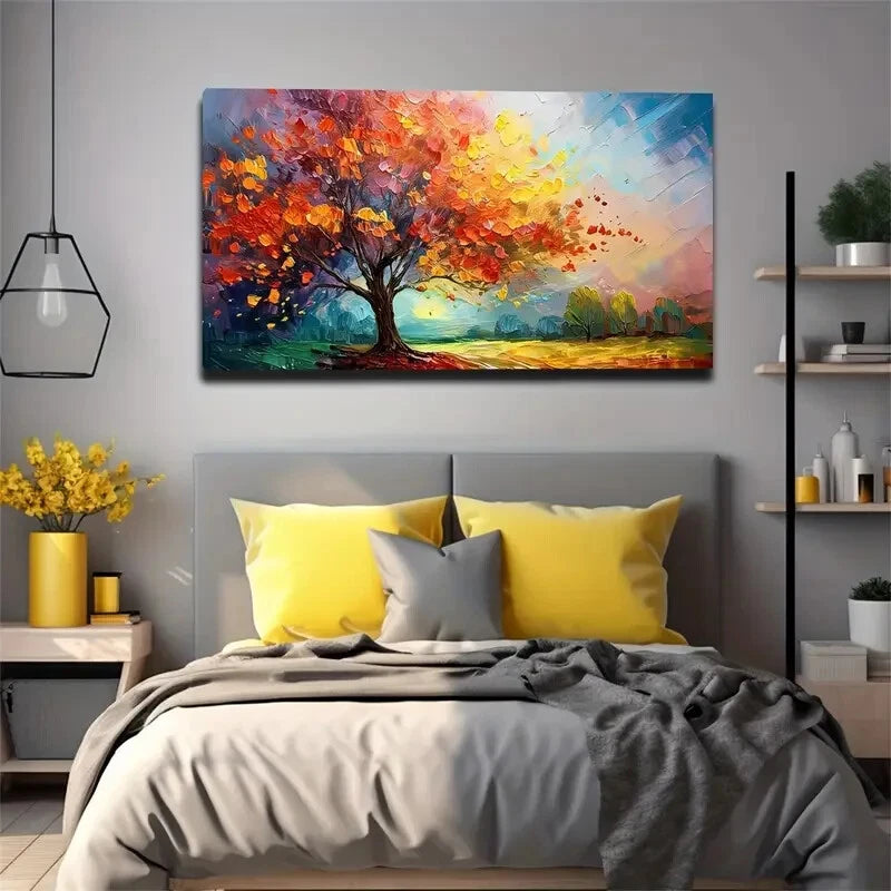 Vibrant Tree Colorful Leaves Wall Art Canvas Office Home Room Framed 120x60cm - Bella Home Decor