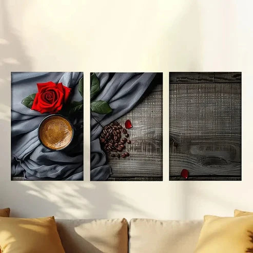 3pcs Charming roses and coffee Wall Art Set Canvas Unframed - High Quality Print 100% Australian Made Wall Canvas - Bella Home Decor