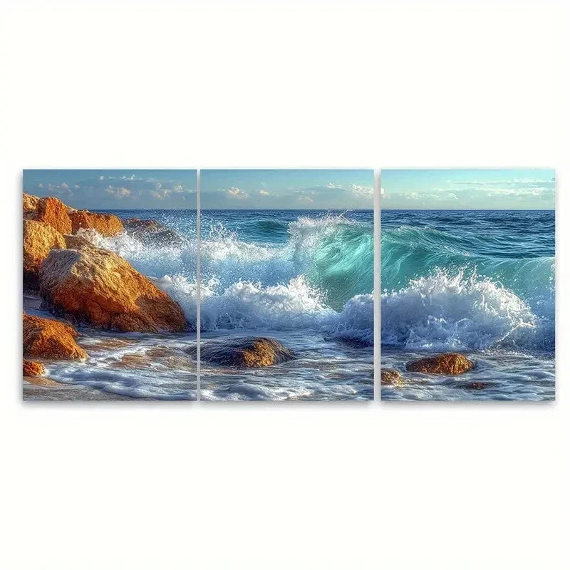 3pcs Coastal Seascape Foamy Waves G  Wall Art Set Canvas Framed 50x70cm - High Quality Print 100% Australian Made Wall Canvas Ready to Hang - Bella Home Decor