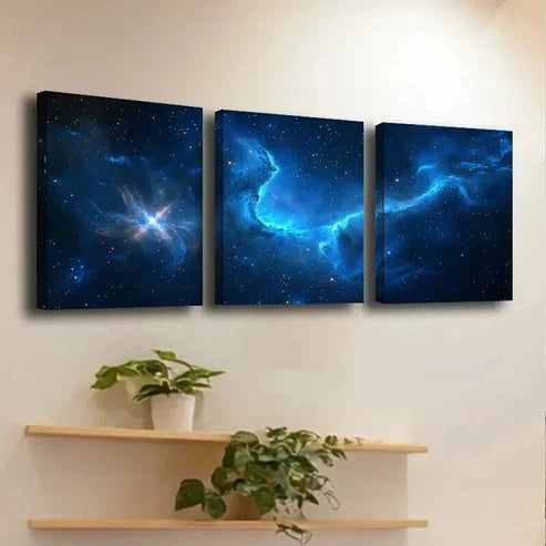 3pcs Galaxy Decor with Milky Way & PlanetsArt Set Canvas Unframed - High Quality Print 100% Australian Made Wall Canvas - Bella Home Decor