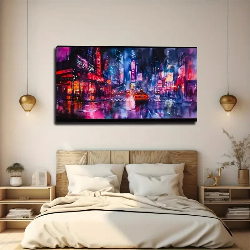Cyberpunk Neon Cityscape Wall Art Canvas Office Home Room Framed 120x60cm