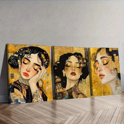 3 PCS Beautiful Woman In Yellow Background Wall Art Set Canvas Unframed - High Quality Print 100% Australian Made Wall Canvas - Bella Home Decor