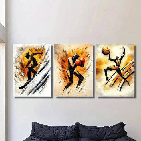 3pcs Extreme Skier Boxer Basketball Player Wall Art Canvas Unframed - High Quality Print 100% Australian Made Wall Canvas