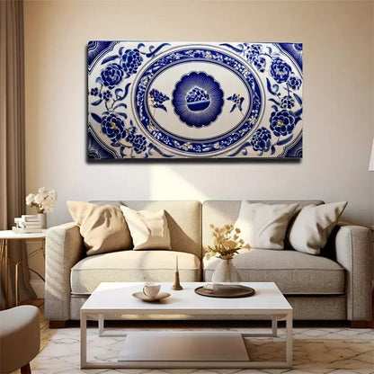 Chinese Blue And White Wall Art Canvas Office Home Room Framed 120x60cm