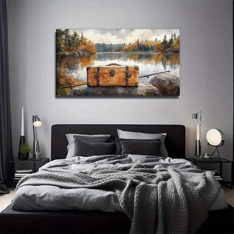 Lakeside Suitcase Perfect Wall Art Canvas Office Home Room Framed 120x60cm