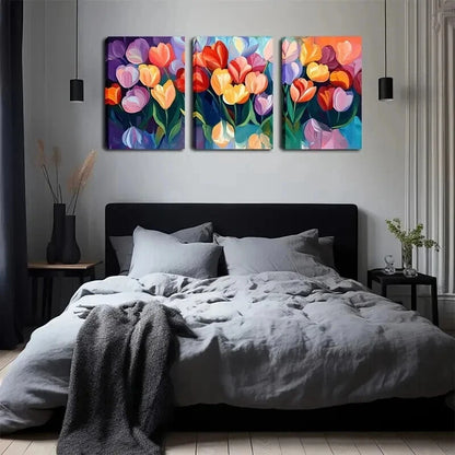 3pcs Colorful Tulips Densely Arranged Perfect Wall Art Set Canvas Framed 60x90cm - High Quality Print 100% Australian Made Wall Canvas Ready to Hang - Bella Home Decor