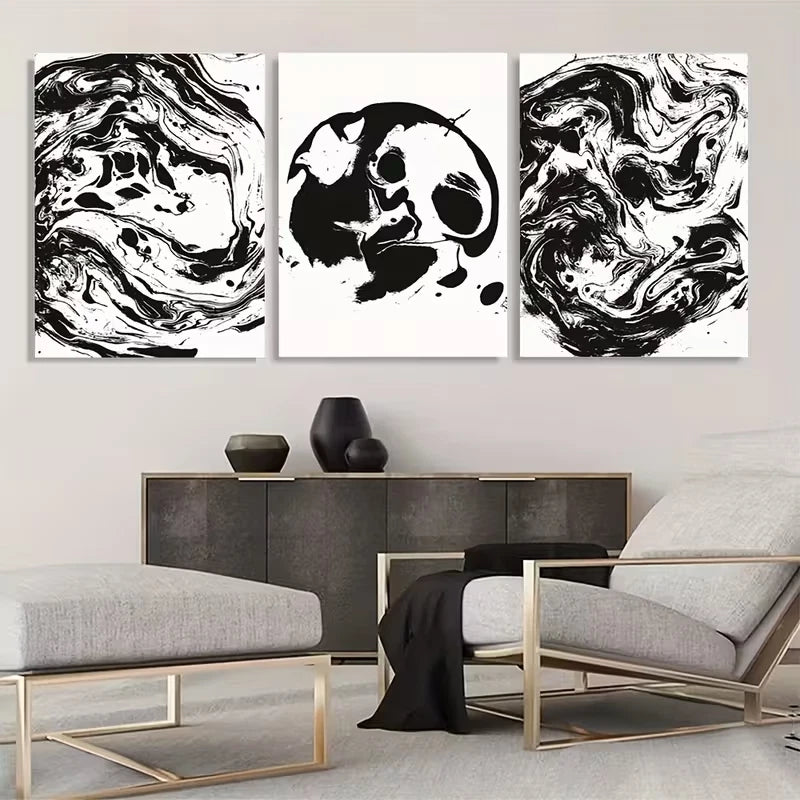 3pcs Black And White Abstract Liquid Texture      Wall Art Set Canvas Framed 50x70cm - High Quality Print 100% Australian Made Wall Canvas Ready to Hang - Bella Home Decor