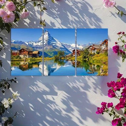 3pcs Swiss Alps Mountain Lake Scenery Landscape Metal Print Ready to Hang Art