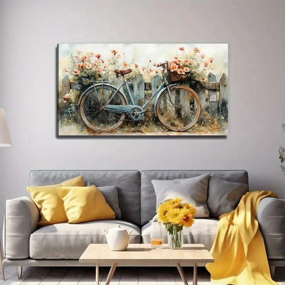 Floral Bicycle Elegant Wall Art Canvas Office Home Room Framed 120x60cm