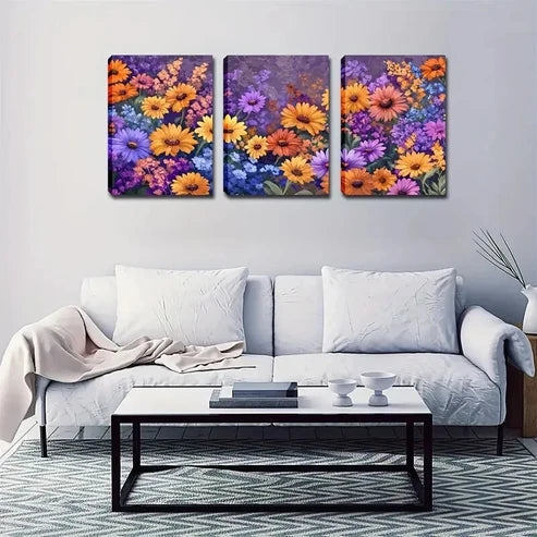3pcs Colorful Daisy & Sunflower Garden Scene Wall Art Canvas Unframed - High Quality Print 100% Australian Made Wall Canvas - Bella Home Decor