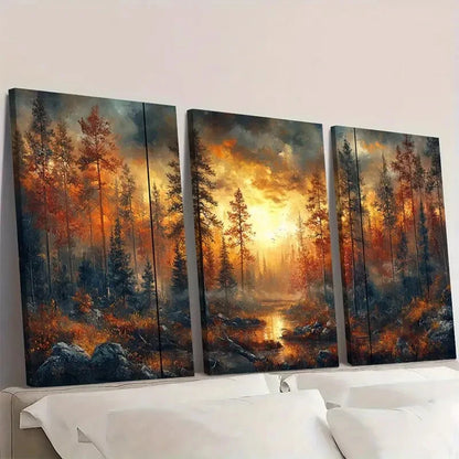 3pcs Vibrant Nature Landscape with Pine Trees Wall Art Set Canvas Framed 50x70cm - High Quality Print 100% Australian Made Wall Canvas Ready to Hang