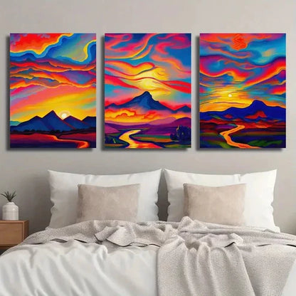 3pcs Colorful Sunset Landscape Painting  Wall Art Set Canvas Unframed - High Quality Print 100% Australian Made Wall Canvas - Bella Home Decor