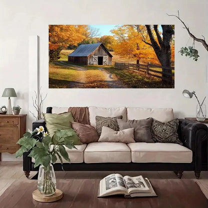 Barn & Autumn Landscape Wall Art Canvas Office Home Room Framed 120x60cm