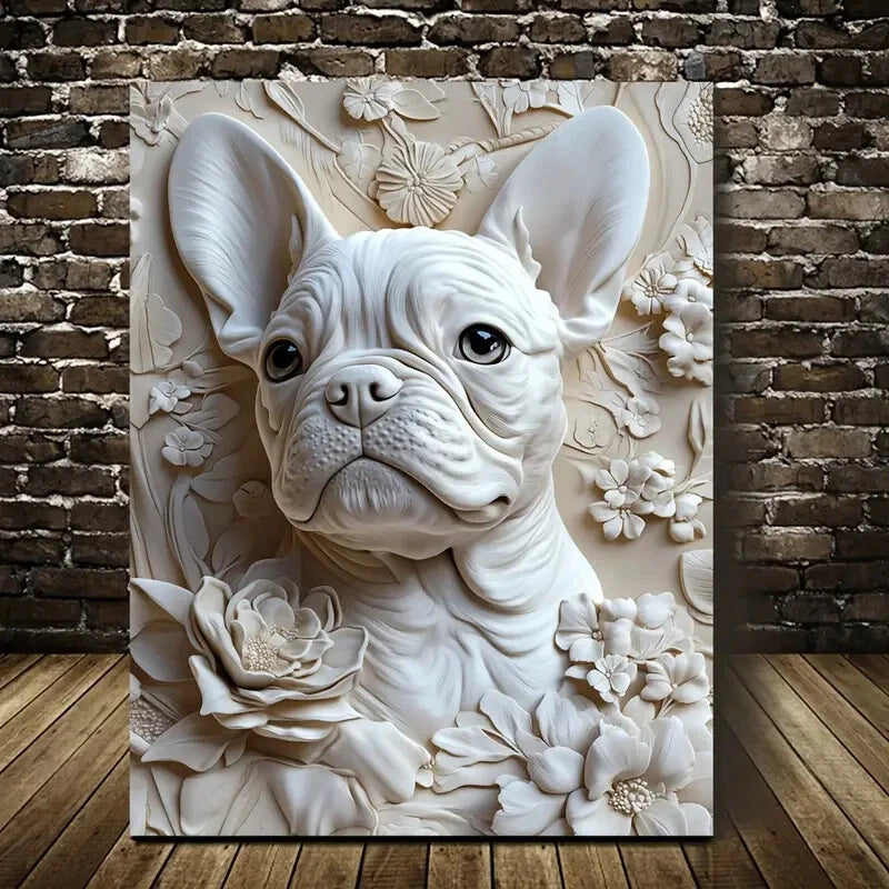Beautiful French Bulldog Puppy Painting 40x60cm Metal Print Ready to Hang - Bella Home Decor
