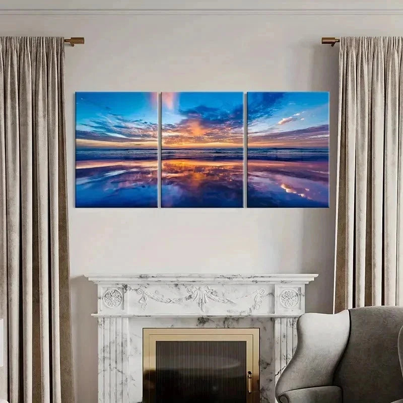 3pcs Sea Ocean Sunrise Coastline Modern  Wall Art Set Canvas Framed 50x70cm - High Quality Print 100% Australian Made Wall Canvas Ready to Hang - Bella Home Decor