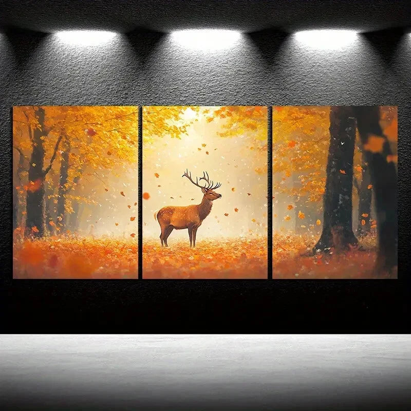 3pcs Deer Under the Sun Triple Mural Metal Print Ready to Hang Art - Bella Home Decor