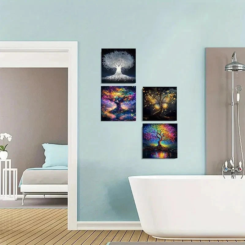 4pcs Abstract Tree Wall Art Canvas Framed