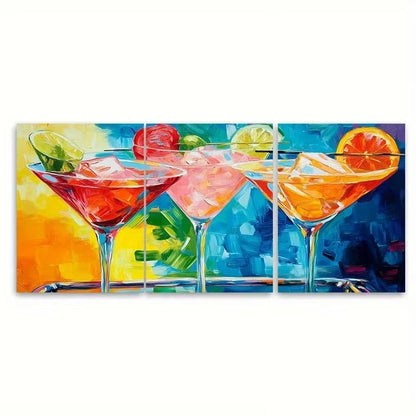 3pcs Martini Print Cocktail Martini Bar Wall Art Set Canvas Framed 50x70cm – High Quality Print 100% Australian Made Wall Canvas Ready to Hang