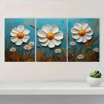 3pcs  White Camomile Floral Impasto VB   Wall Art Set Canvas Framed 60x90cm - High Quality Print 100% Australian Made Wall Canvas Ready to Hang - Bella Home Decor