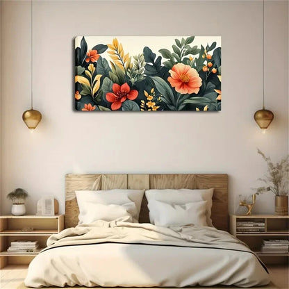Orange Red Yellow Green Floral Wall Art Canvas Office Home Room Framed 120x60cm