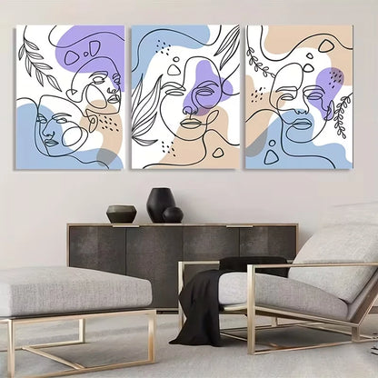3pcs Minimalist Face Line Art Decor  Wall Art Set Canvas Framed 50x70cm - High Quality Print 100% Australian Made Wall Canvas Ready to Hang