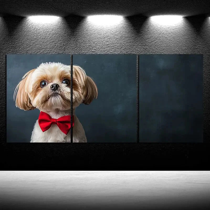 3pcs Dog with Bow Tie Modern Animal Metal Print Ready to Hang Art - Bella Home Decor