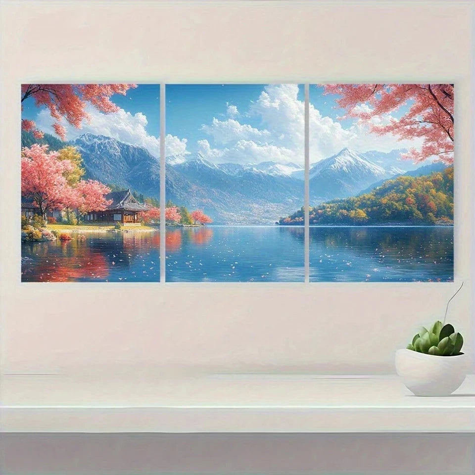 3pcs Lake Painting Nature Scenery Metal Print Ready to Hang Art - Bella Home Decor
