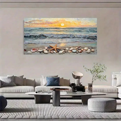 Coastal Sea View With Shells Wall Art Canvas Office Home Room Framed 120x60cm