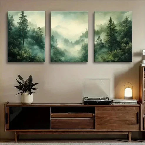 3pcs Misty Green Forest Lush Greenery Perfect Wall Art Canvas Unframed – High Quality Print 100% Australian Made Wall Canvas