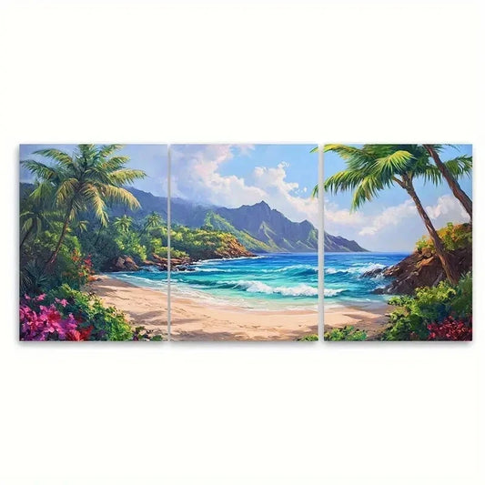 3pcs Hawaiian Landscape Tropical Beach Wall Art Set Canvas Framed 50x70cm - High Quality Print 100% Australian Made Wall Canvas Ready to Hang