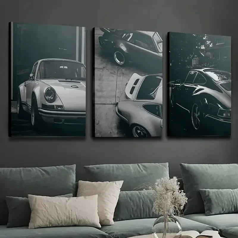 3pcs Vintage Racing & Travel  Sports Room Wall Art Set Canvas Framed 40x60cm - High Quality Print 100% Australian Made Wall Canvas Ready to Hang - Bella Home Decor