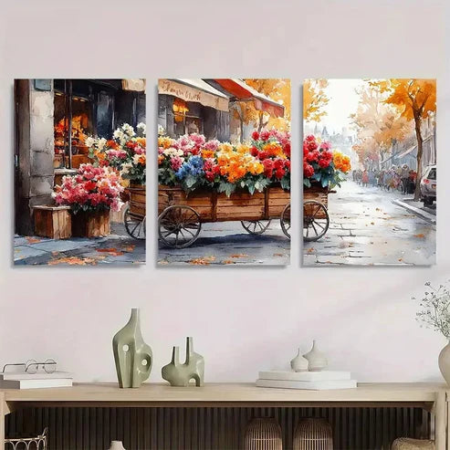 3pcs Street Scene Watercolor Paris Perfect Wall Art Set Canvas Unframed - High Quality Print 100% Australian Made Wall Canvas