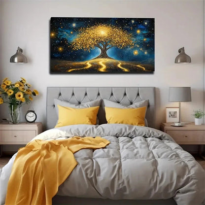 Golden Tree With Starry Night Wall Art Canvas Office Home Room Framed 120x60cm